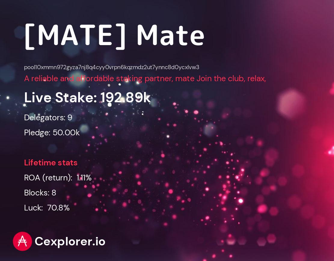 cardano pool pool10xmmn972gyza7nj8q4cyy0vrpn6kqzmdz2ut7ynnc8d0ycxlvw3