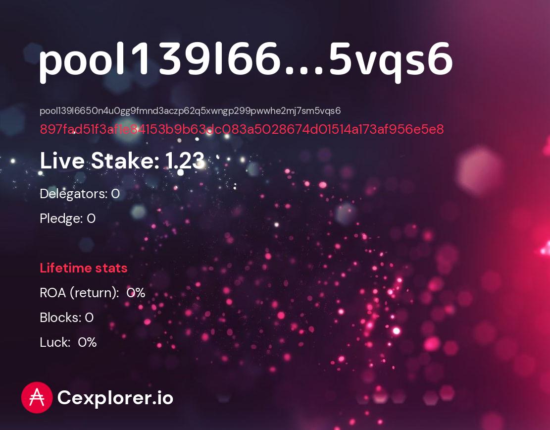 cardano pool pool139l6650n4u0gg9fmnd3aczp62q5xwngp299pwwhe2mj7sm5vqs6
