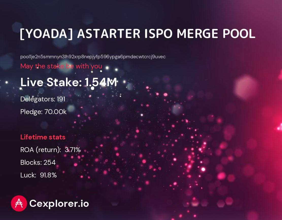 cardano pool pool1je2n5smmnyn3lh92xrp8nepjyfp596ypga6pmdecwtcrcj9uvec