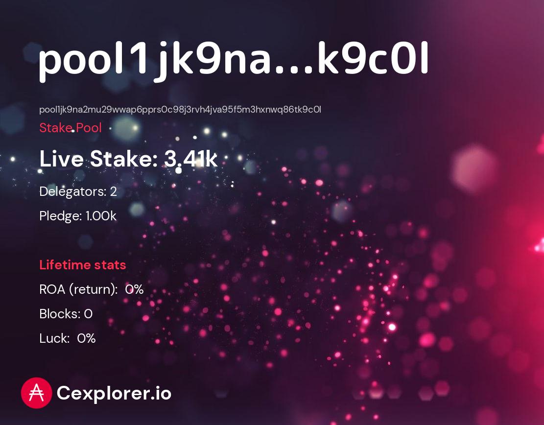 cardano pool pool1jk9na2mu29wwap6pprs0c98j3rvh4jva95f5m3hxnwq86tk9c0l